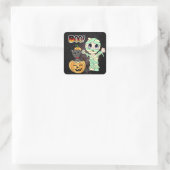 Boo Halloween Black Cat in Pumpkin und Mummy Quadratischer Aufkleber (Tasche)