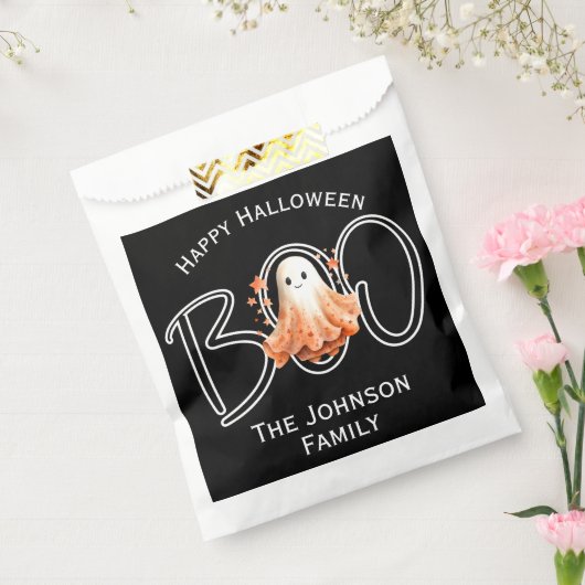 Boo Halloween Black Modern Name Geschenktütchen (Versiegelt)