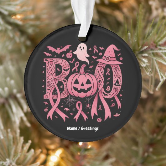 Boo Halloween Brustkrebs-Bewusstsein Pink Ribbon Ornament (Baum)