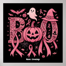 Boo Halloween Brustkrebs-Bewusstsein Pink Ribbon Poster