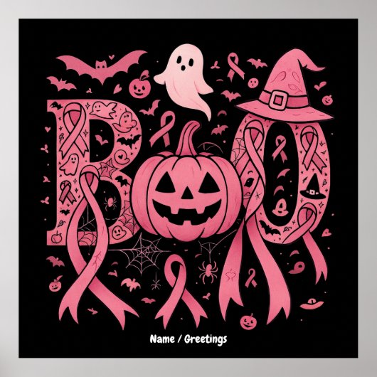 Boo Halloween Brustkrebs-Bewusstsein Pink Ribbon Poster (Vorne)