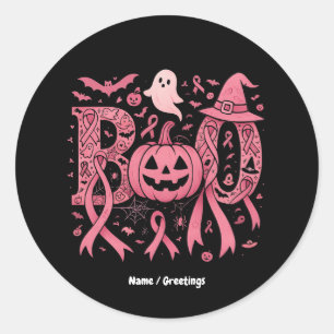 Boo Halloween Brustkrebs-Bewusstsein Pink Ribbon Runder Aufkleber