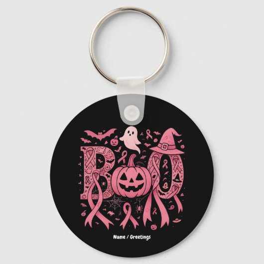 Boo Halloween Brustkrebs-Bewusstsein Pink Ribbon Schlüsselanhänger (Vorderseite)