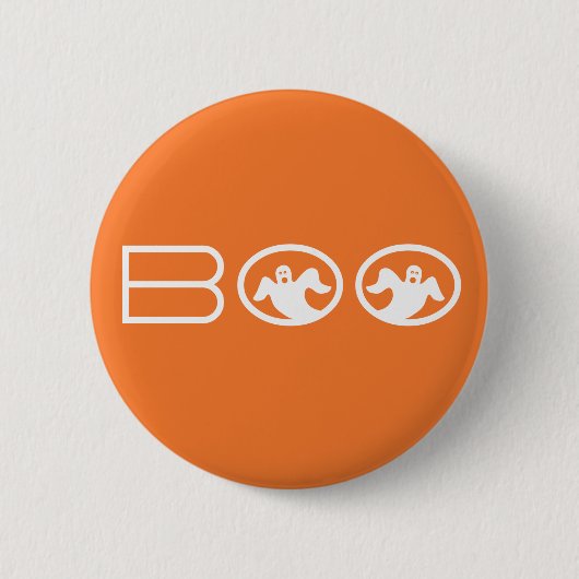 Boo Halloween Button, Orange und Weiß Button (Vorderseite)