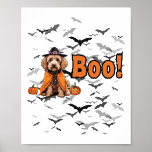 Boo! Halloween Doodle Hund in HexenOutfit mit T Poster