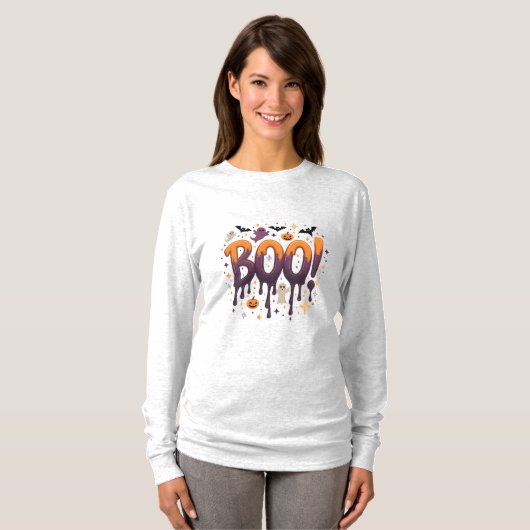 BOO Halloween Drilling Letters with Ghosts, Bats a T-Shirt (Vorne ganz)