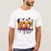 BOO Halloween Drilling Letters with Ghosts, Bats a T-Shirt (Vorderseite)