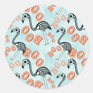 Boo Halloween   Flamingo Skeleton Runder Aufkleber
