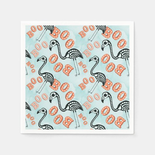 Boo Halloween | Flamingo Skeleton Serviette (Vorderseite)