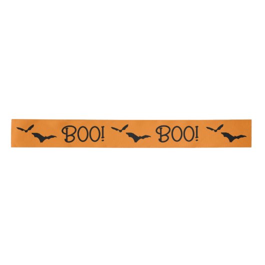 BOO Halloween Flying Bats Orange Ribbon Satinband (Vorderseite)