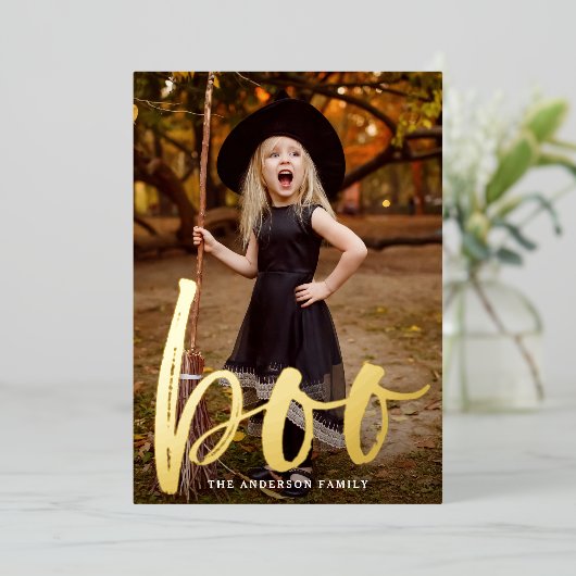 Boo Halloween Folien Feiertagskarte (Stehend vorne)