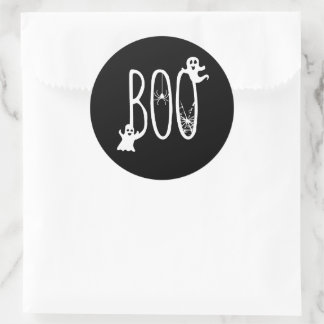 BOO Halloween-Geist Grusel Thema & Spinne Schwarz Runder Aufkleber