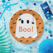 Boo! Halloween Ghost & Bats Orange Paper Plate Pappteller (Party)