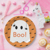 Boo! Halloween Ghost & Bats Orange Paper Plate Pappteller (Party)