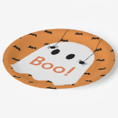 Boo! Halloween Ghost & Bats Orange Paper Plate Pappteller (Schrägansicht)