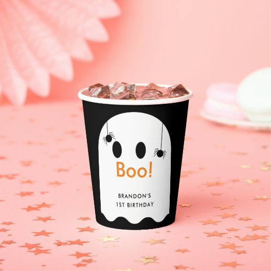 Boo! Halloween Ghost Boy Black Geburtstag Pappbecher (Insitu)