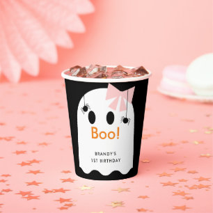 Boo! Halloween Ghost Girl Black Geburtstag Pappbecher