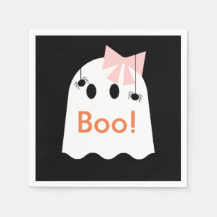 Boo! Halloween Ghost Girl Black Paper Napkins Serviette