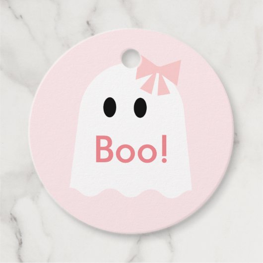 Boo! Halloween Ghost Girl Light Pink Geschenkanhänger (Vorderseite)