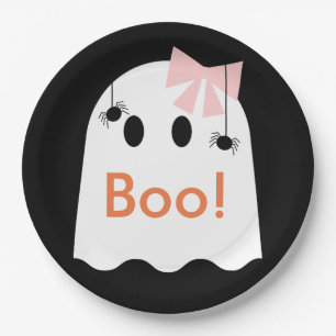 Boo! Halloween Ghost GIrl Niedlich Black Paper Pla Pappteller