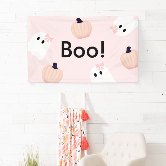 Boo Halloween Ghost Girl Orange Pumpkin Pink Banner (Insitu)