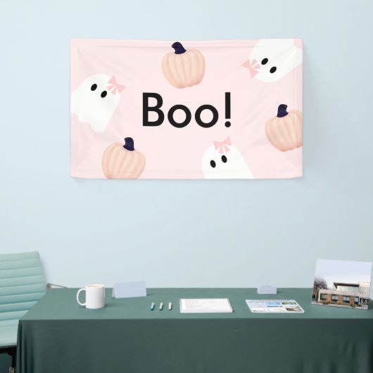 Boo Halloween Ghost Girl Orange Pumpkin Pink Banner (Messeveranstaltung)