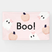 Boo Halloween Ghost Girl Orange Pumpkin Pink Banner (Horizontal)