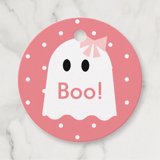 Boo! Halloween Ghost Girl Pink Polka Dots Geschenkanhänger (Vorderseite)