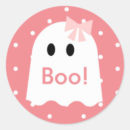 Boo! Halloween Ghost Girl Pink Polka Dots Runder Aufkleber