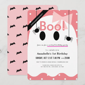 Boo! Halloween Ghost Girl Pink Virtual Geburtstag Einladung