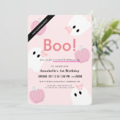Boo! Halloween Ghost Girl Pink Virtual Geburtstag Einladung (Stehend Vorderseite)