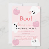 Boo! Halloween Ghost Girl Pumpkin Pink Geburtstag Einladung (Vorderseite)