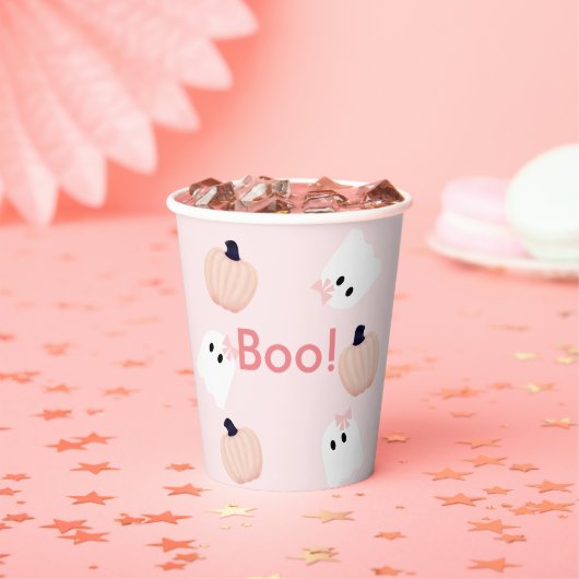 Boo! Halloween Ghost Girl Pumpkin Pink Geburtstag Pappbecher (Insitu)