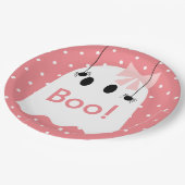 Boo! Halloween Ghost GIrl Ribbon Niedlich Pink Pappteller (Schrägansicht)