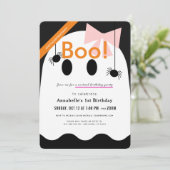 Boo! Halloween Ghost Girl Ribbon Virtual Geburtsta Einladung (Stehend Vorderseite)