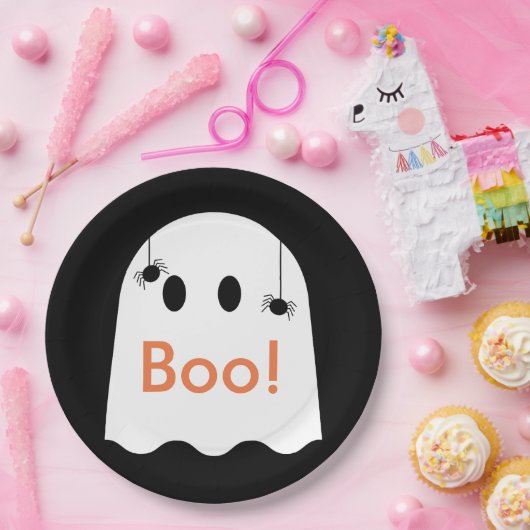 Boo! Halloween Ghost Niedlich Black Paper Plate Pappteller (Party)