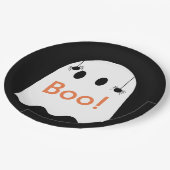Boo! Halloween Ghost Niedlich Black Paper Plate Pappteller (Schrägansicht)