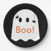 Boo! Halloween Ghost Niedlich Black Paper Plate Pappteller (Vorderseite)