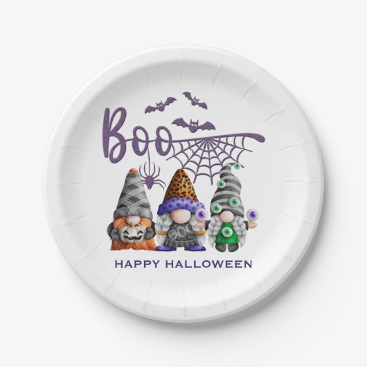 Boo Halloween Gnomes Illustration Pappteller (Vorderseite)