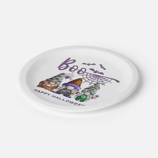 Boo Halloween Gnomes Illustration Pappteller (Schrägansicht)