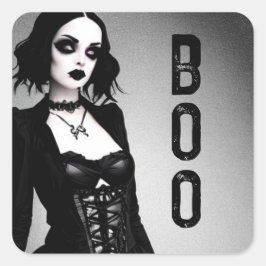 Boo Halloween Gothic Lady Quadratischer Aufkleber