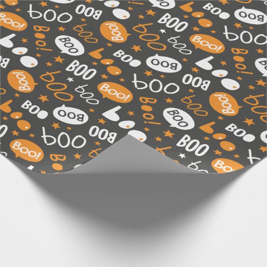 Boo Halloween Handlettern auf schwarz Geschenkpapier (Ecke)