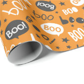 Boo Halloween Handschrift auf orange Geschenkpapier (Rolleneckpunkt)