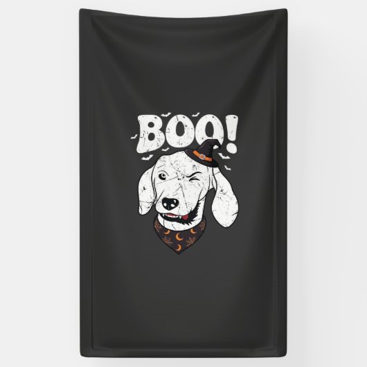 Boo Halloween Hund Hexenhut Fledermäuse Banner (Vertikal)