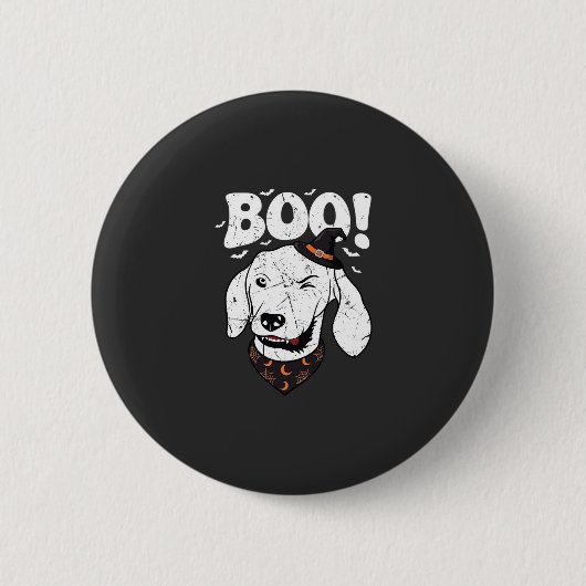 Boo Halloween Hund Hexenhut Fledermäuse Button (Vorderseite)