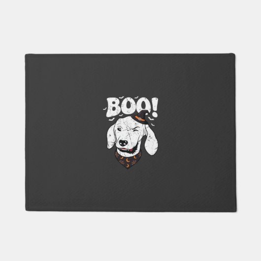 Boo Halloween Hund Hexenhut Fledermäuse Fußmatte (Vorderseite)
