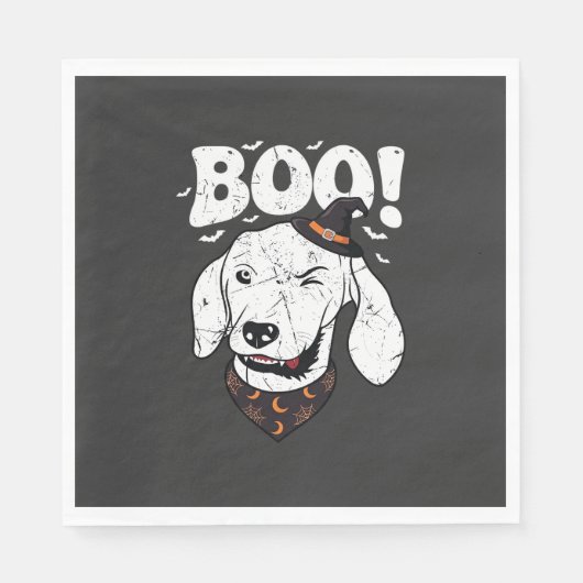 Boo Halloween Hund Hexenhut Fledermäuse Serviette (Vorderseite)