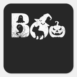 Boo Halloween Kostüm Bulldog Pumpkin & Hexenhut Quadratischer Aufkleber