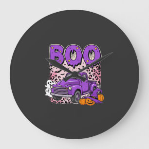 Boo Halloween Lila LKW Geist und Kürbisse Desi Große Wanduhr