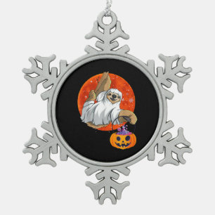 Boo Halloween mit Faultierhexenhut und Spinne Schneeflocken Zinn-Ornament